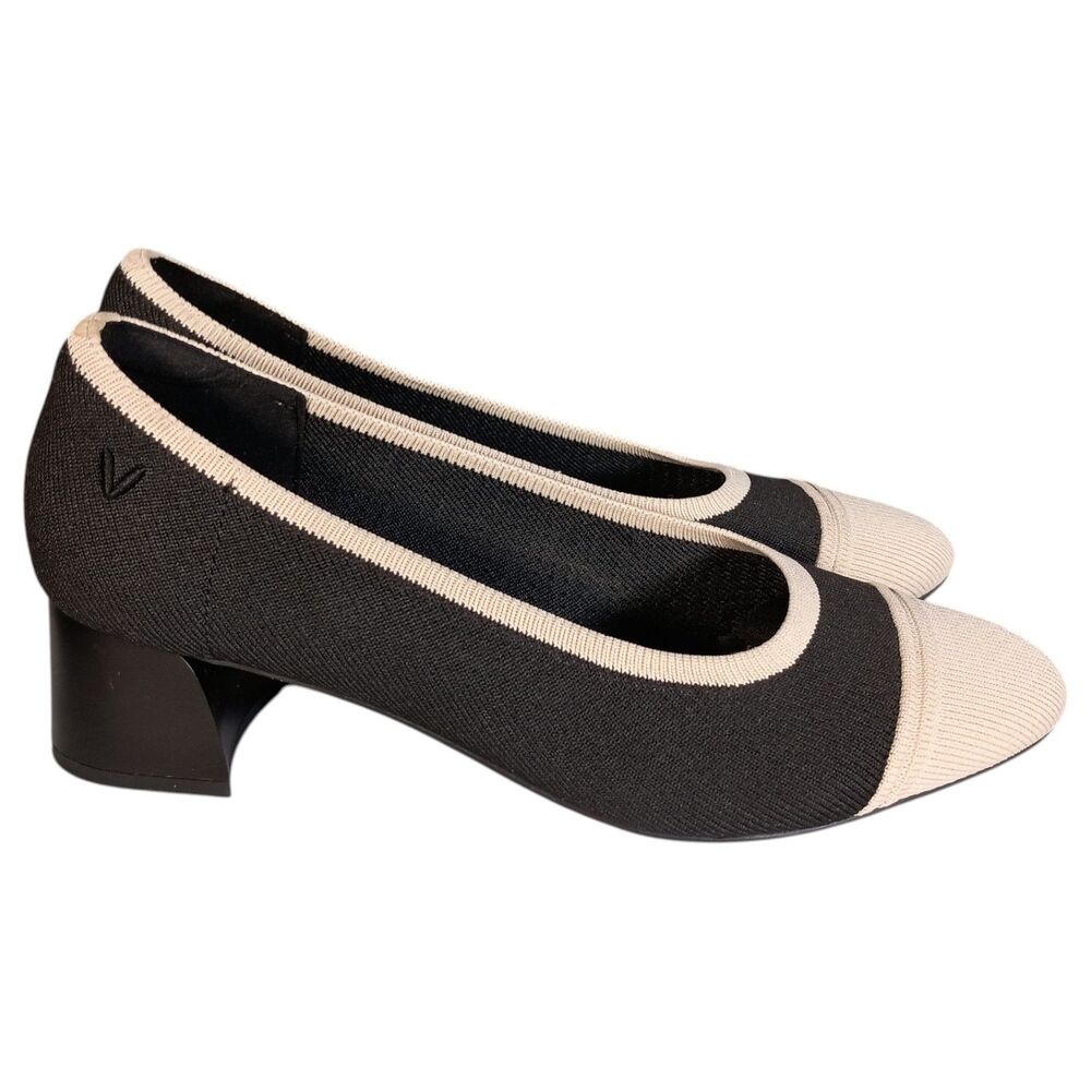 Vivaia Julie Pro Almond Toe Heels Pumps Womens 8 - 8.5 Beige Black Knit - Picture 3 of 12